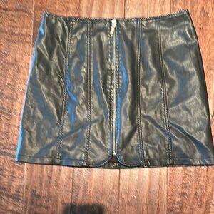 Free People Black leather zipped mini skirt